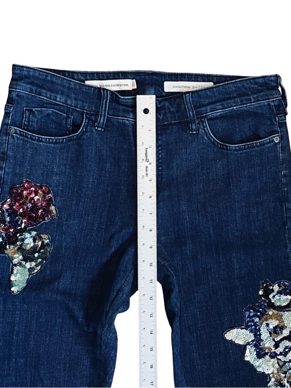 Anthropologie Pilcro Women’s Sz 29 Boyfriend Embellished Sequin Patch Jeans - Picture 13 of 15